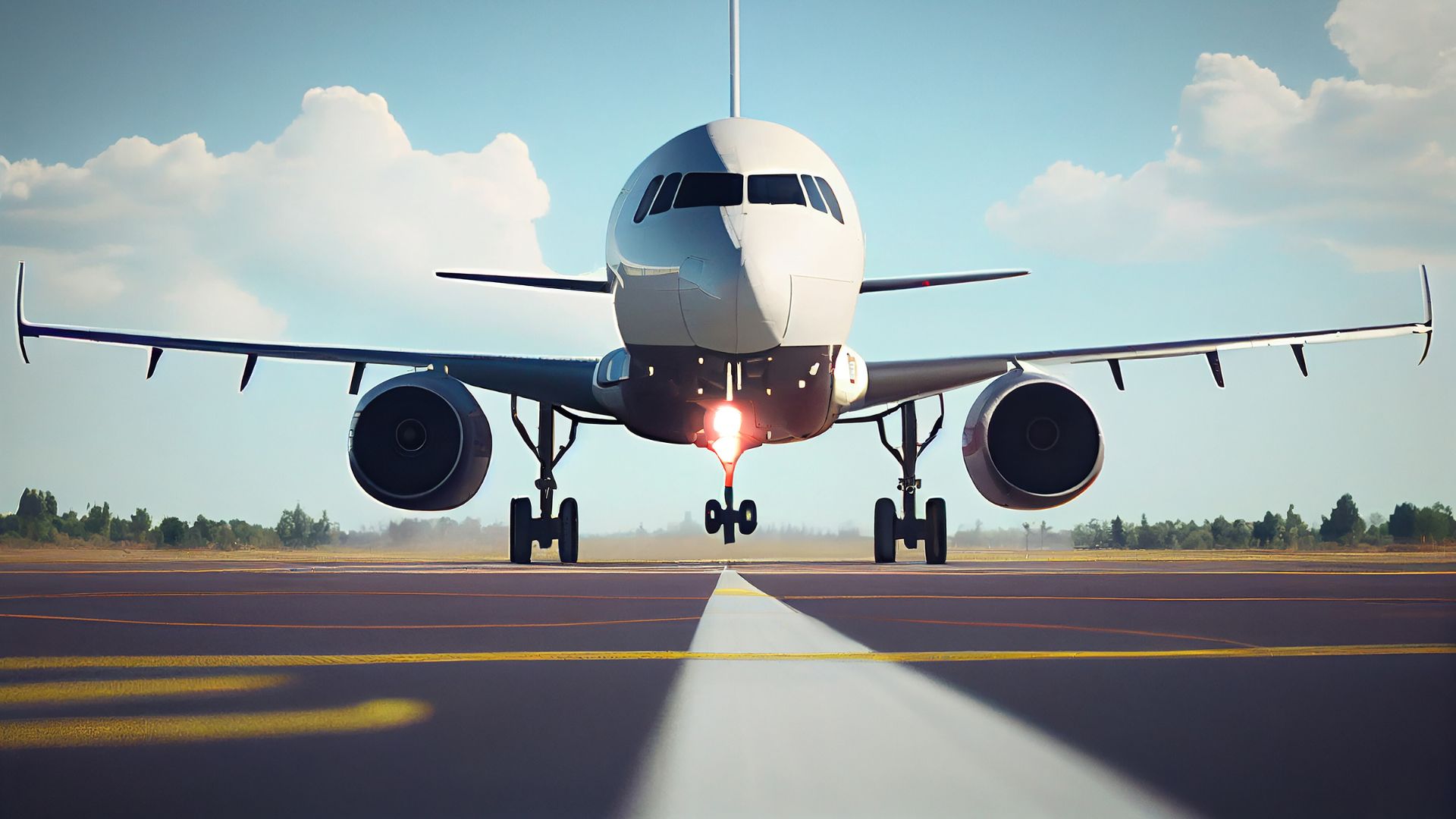 Airplane going down the runway.