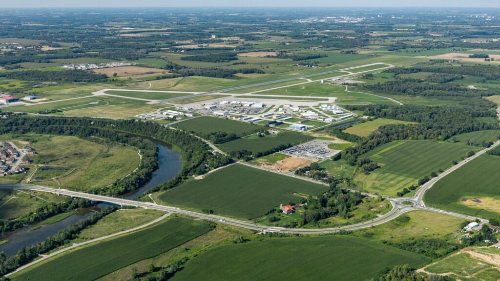 Aerial shot of the YFK Airport and its grounds.